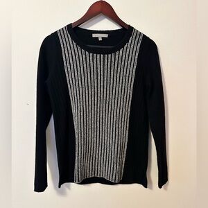 Neiman Marcus Women’s 100% Cashmere Ribbed Crewneck Sweater Black and White